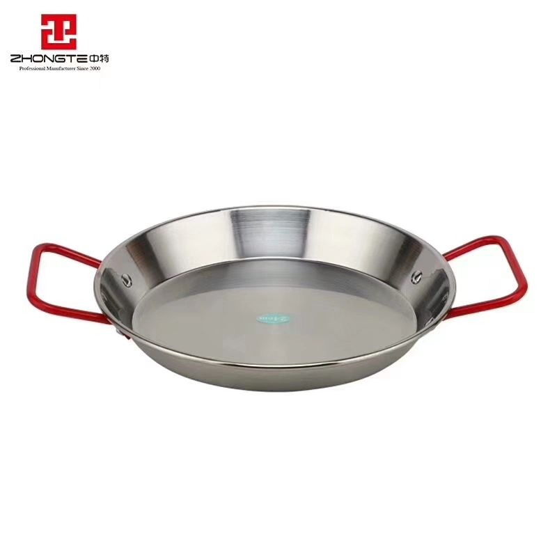 Cookware Stainless Steel Spanish Paella Pan with Red Handle